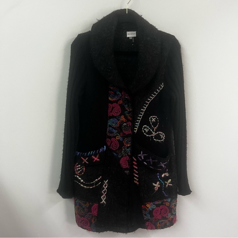 Sioni Embroidered Wool Mohair Boho Cardigan Jacket